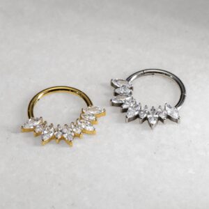 Anneau titane motif 9 griffes zircons