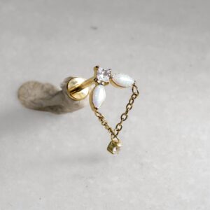 Labret opale chaîne et pendentif