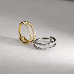Anneau titane zircons aligné double rangé